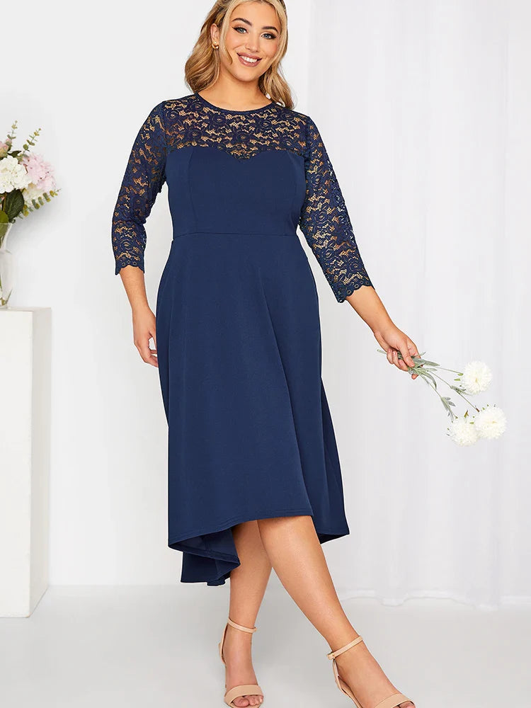 Vestido Chiffon Meia Manga Azul