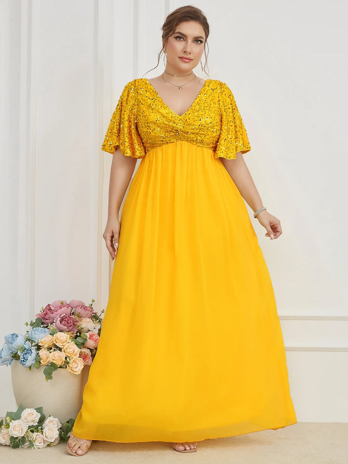 Vestido Feminino Elegante Manga Borboleta