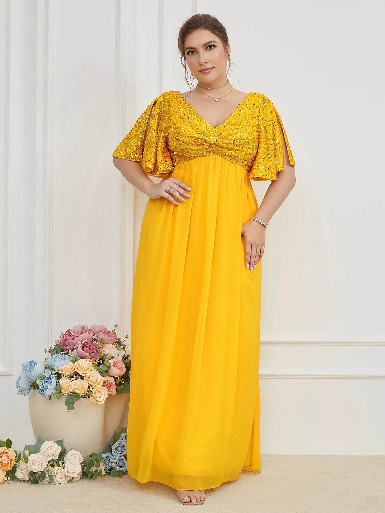 Vestido Feminino Elegante Manga Borboleta